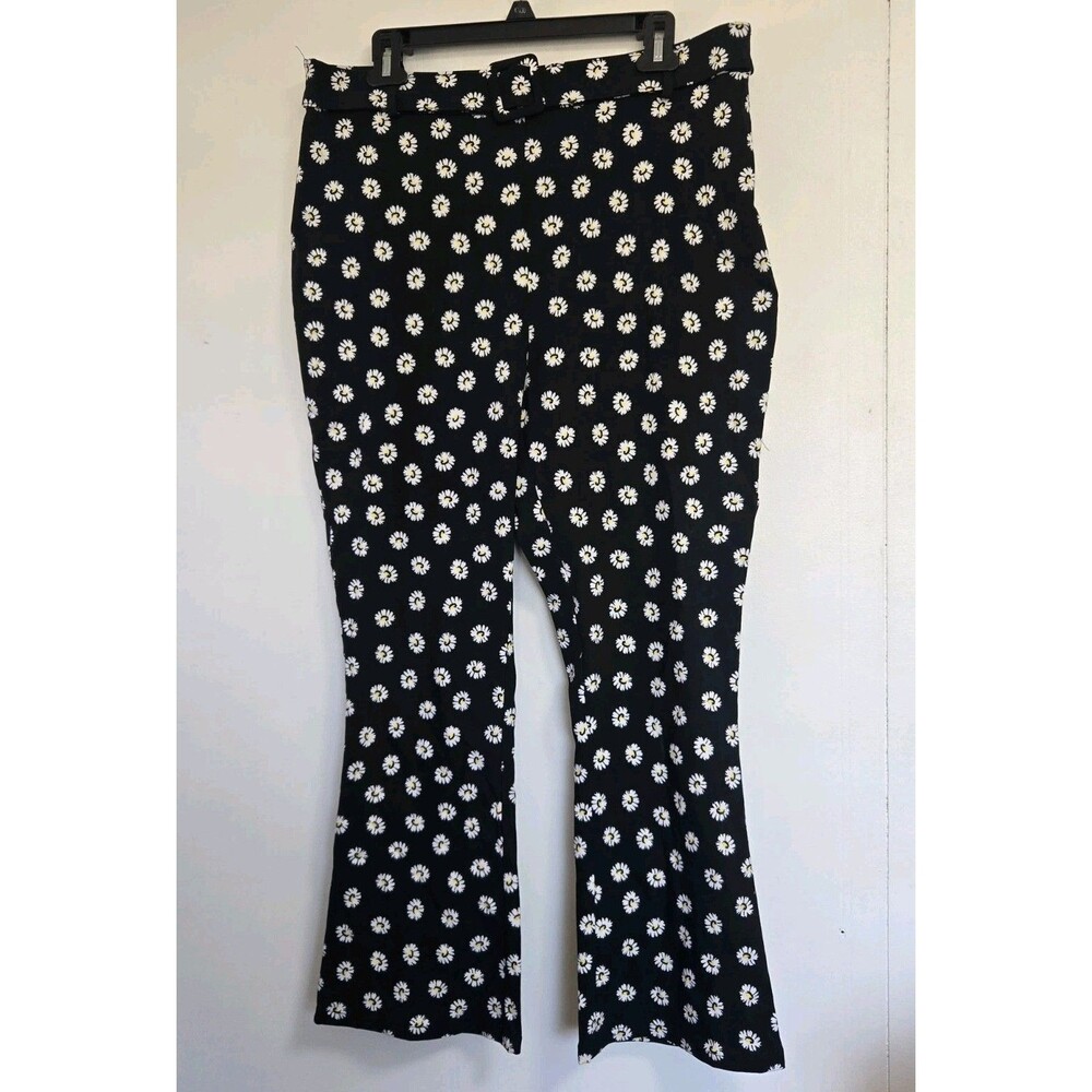 Primark Pants Womens 14 Black‎ Flare Dark Floral Peasant Festival Flower Boho